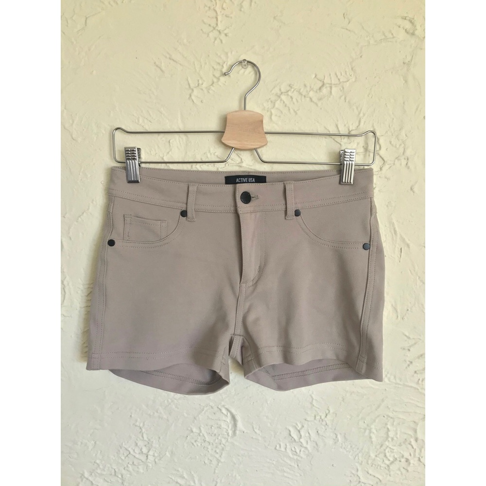 small light tan shorts stretchy w/ black accents
